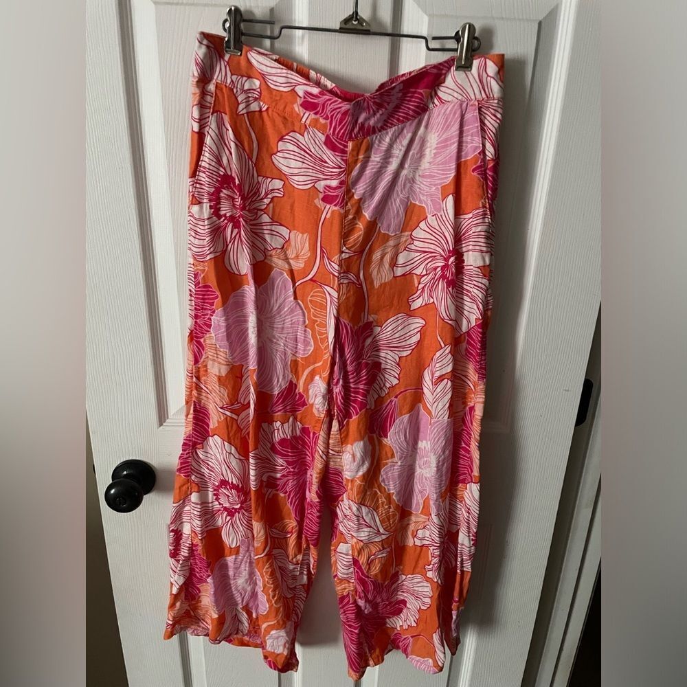 Rachel Zoe Wide Leg Floral Hibiscus Linen Pants women’s Size Large